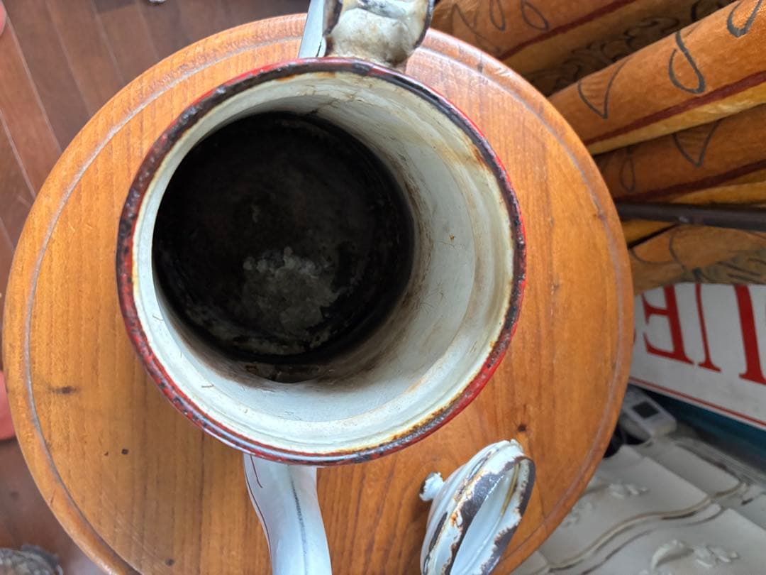 フランス　アンティーク　手描き　ホーロー　コーヒー　ポット　JAPY すみれ