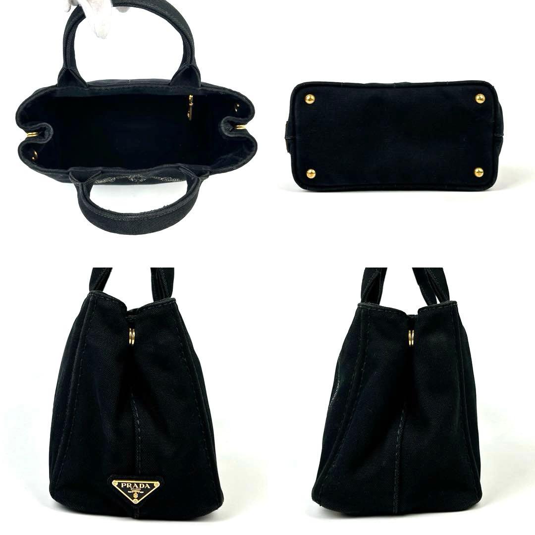 【美品】プラダ　カナパ　ハンドバッグ　三角ロゴ　ゴールド金具　デニム　ブラック