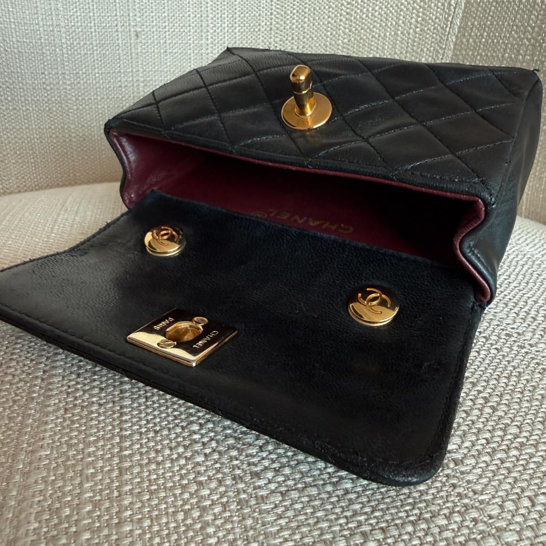 CHANEL ミニマトラッセ チェーンショルダーバッグ ブラック ラムスキン