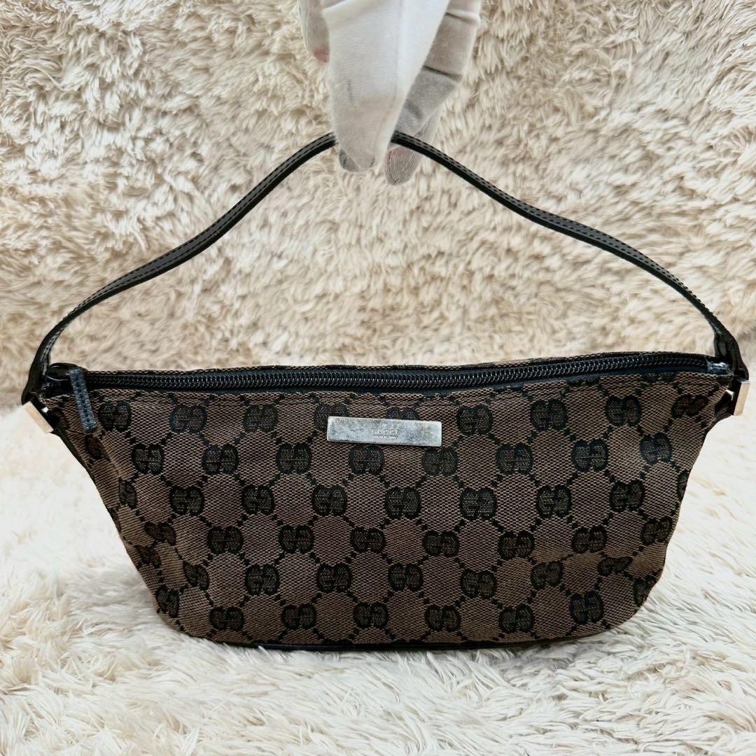 【美品】 GUCCI アクセサリーポーチ キャンバス ブラウン GG柄