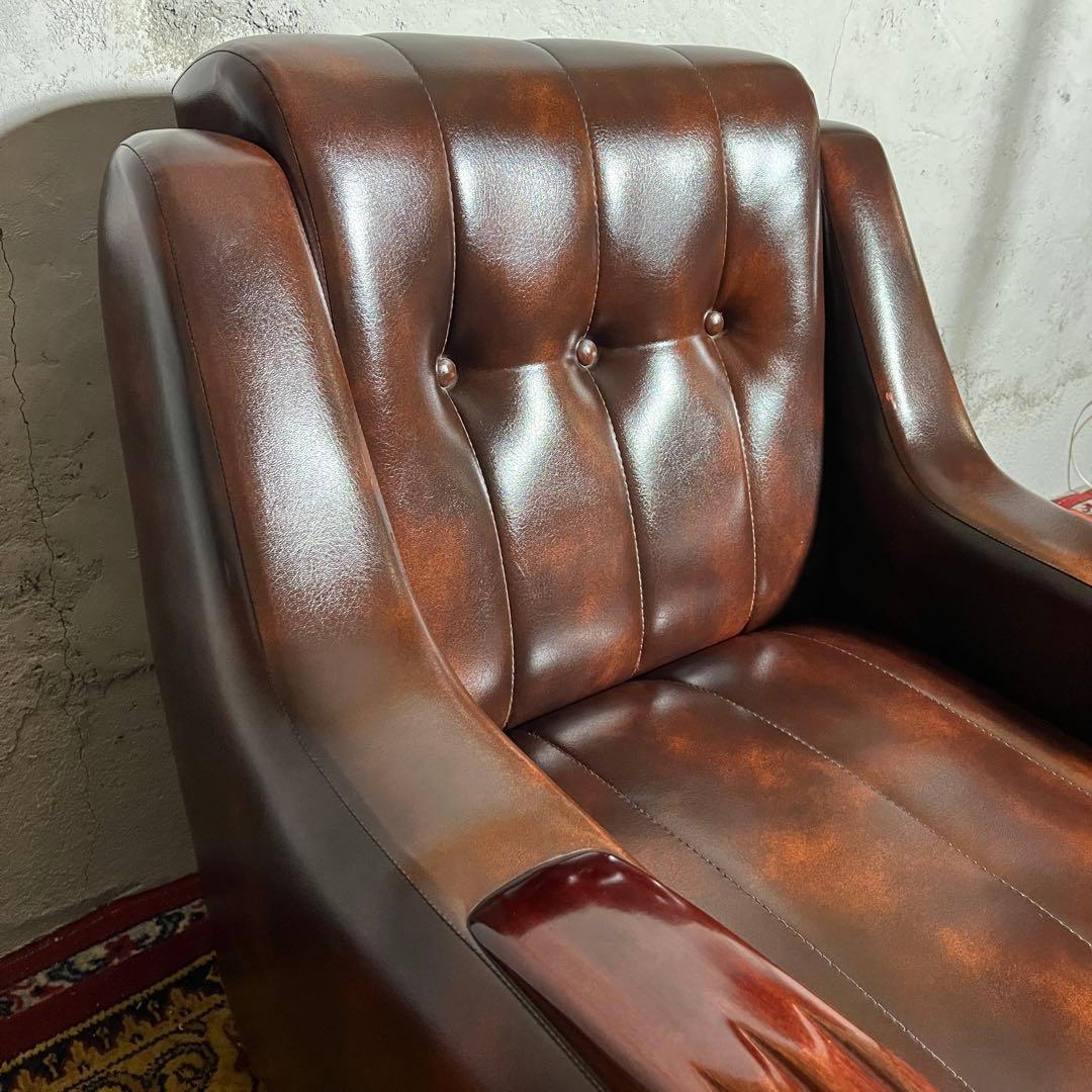 レトロ ソファ アンティーク調 肘掛け木製デザイン ビンテージ家具 昭和レトロ