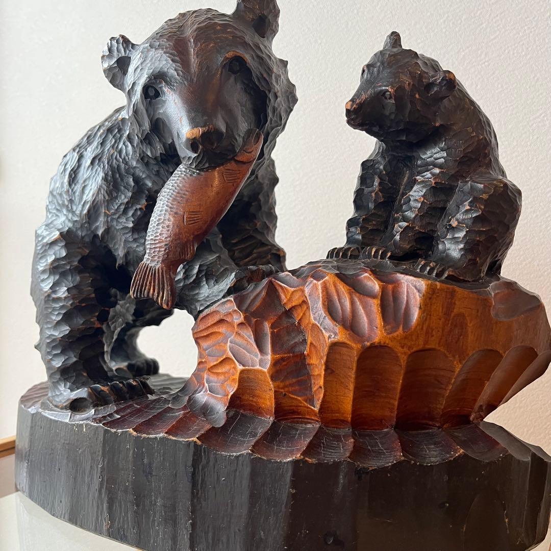 コヌサアイヌ作 木彫り熊 昭和35年 北海道民芸 手彫り 鮭くわえ ヴィンテージ