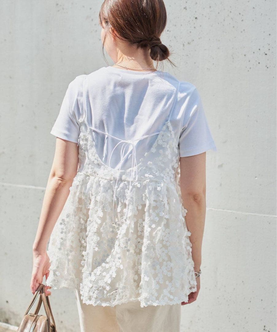 【新品未使用、タグ付き、25ss】IENAフラワーエンブロイダリー キャミソール