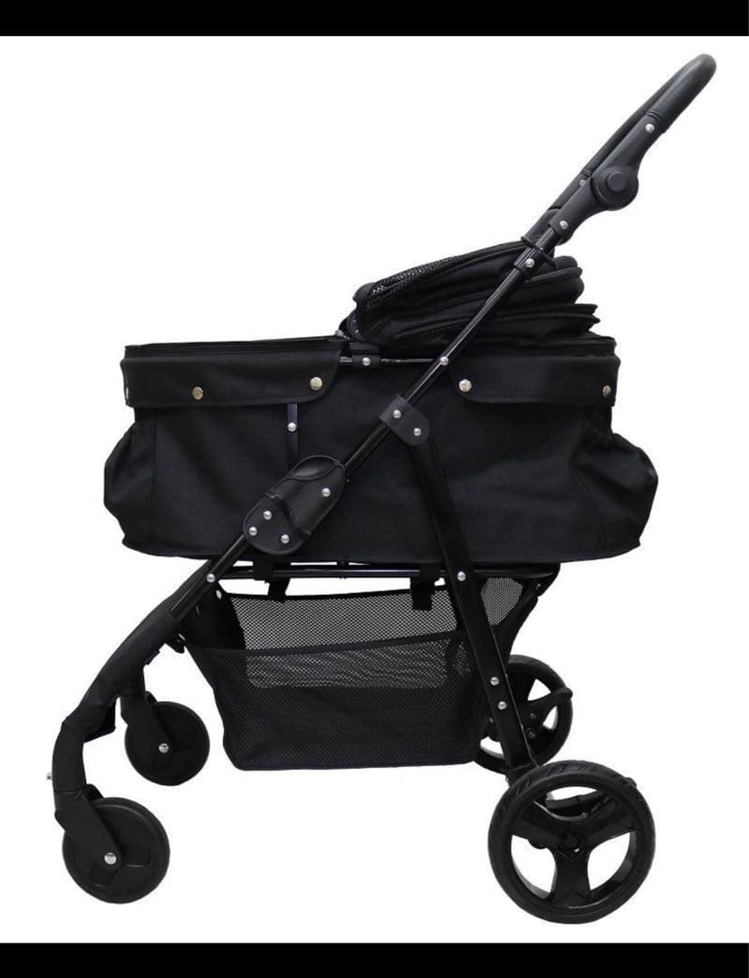 黒いペットカート メッシュ窓付き