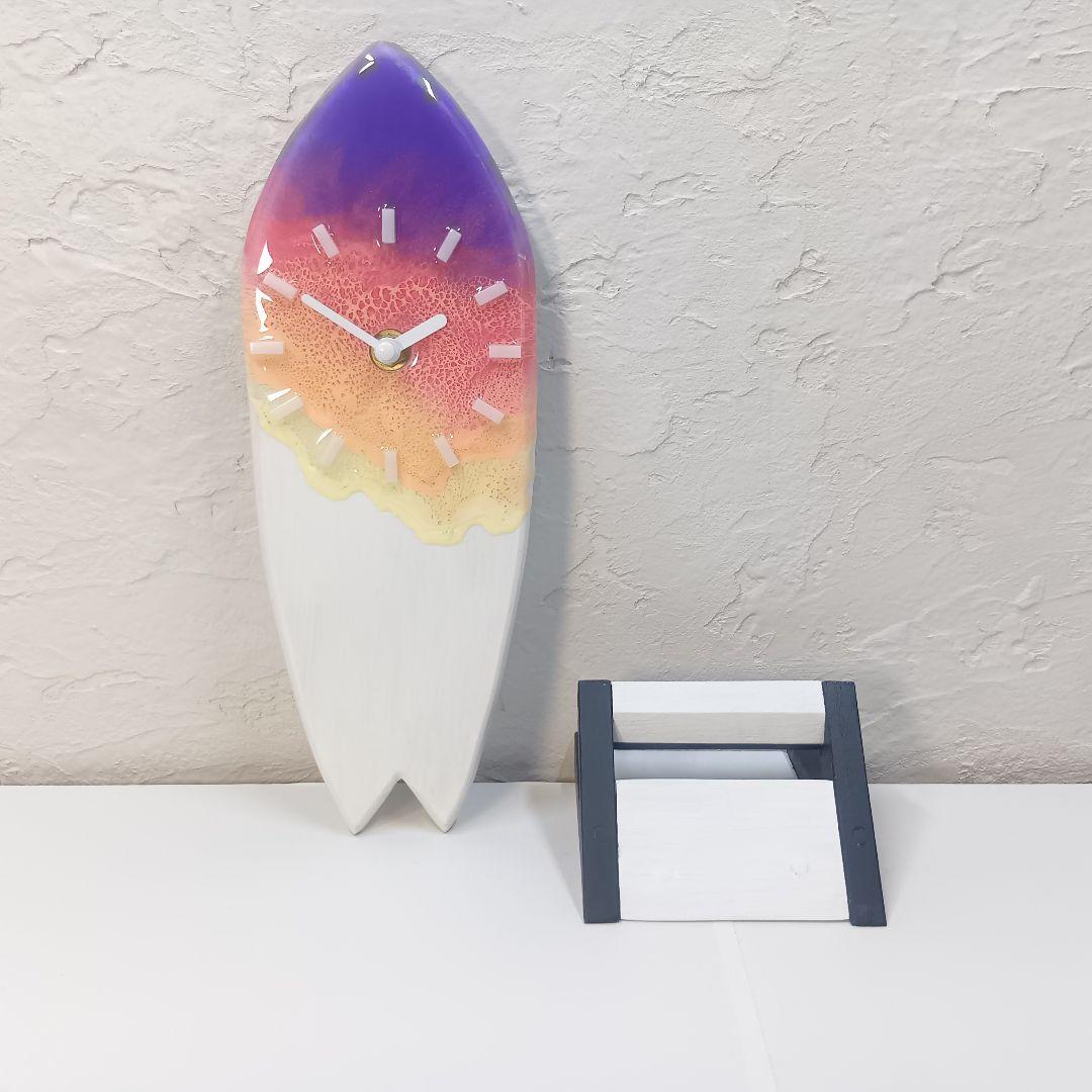 【1104】オーシャンアート　ウッドレジン　サーフボード　時計　インテリア　雑貨