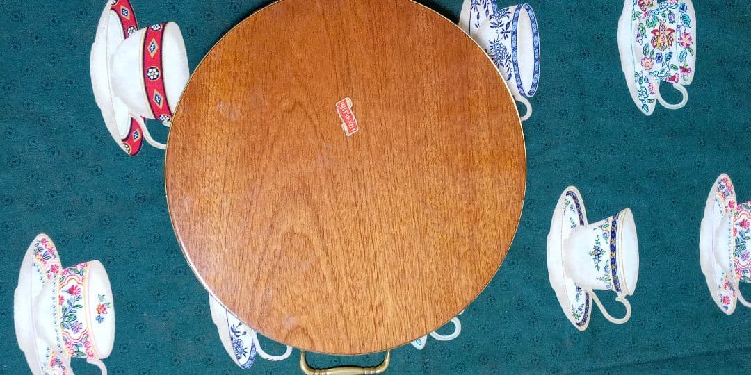 2点セット・イタリア製・象嵌トレー・グリーン花柄・アンティーク