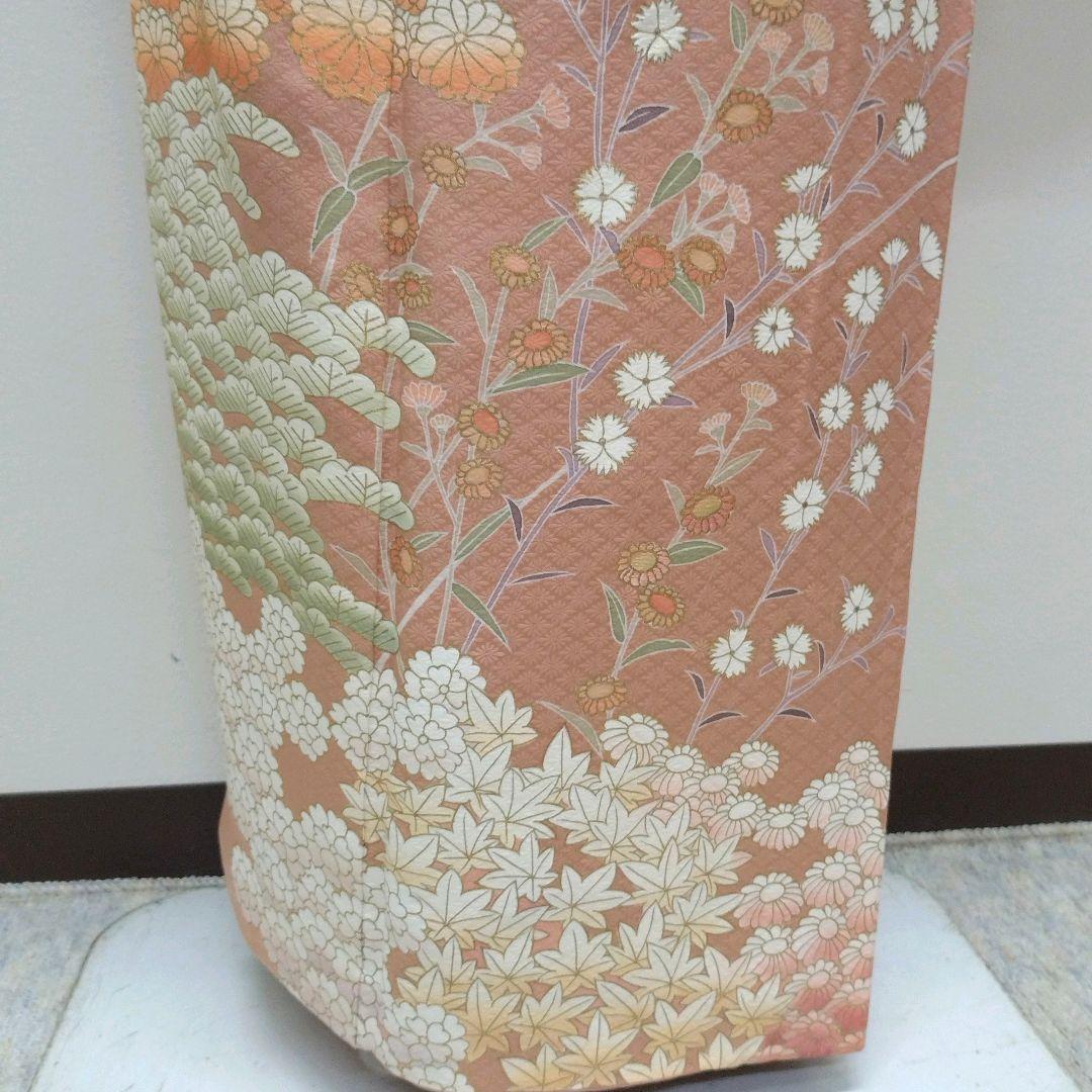 797　半額セール　正絹　作家もの　ダークピンク系　一つ紋　訪問着　4点セット