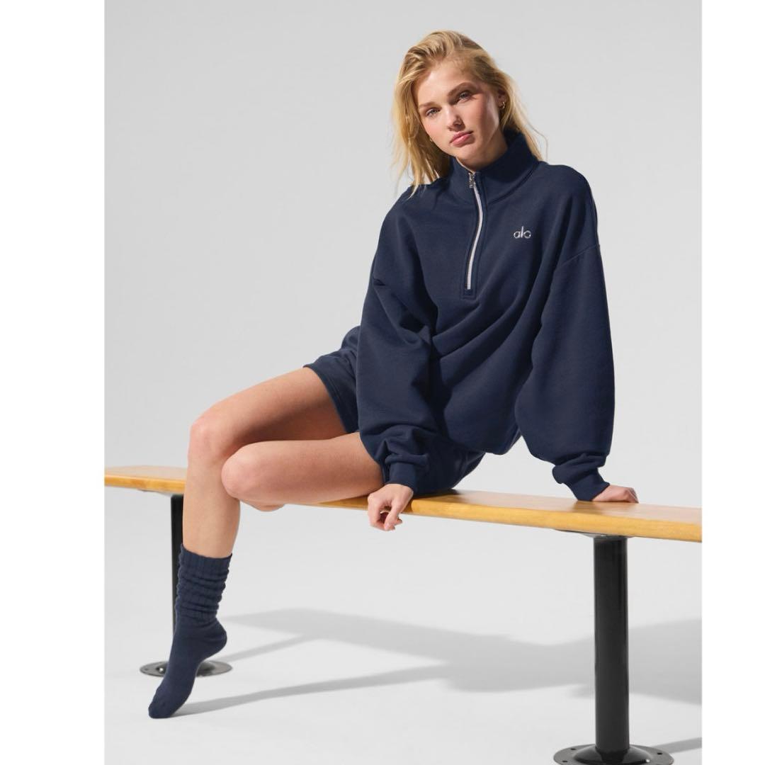 Alo yoga プルオーバー　ジッパー　スウェット　Navy ネイビー　XXS