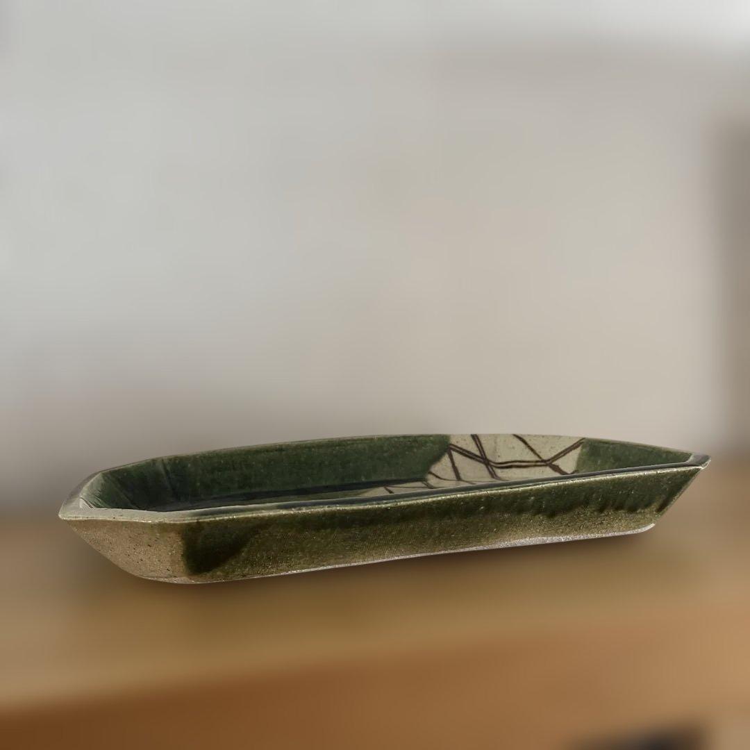 織部焼　角皿35×25　作家もの
