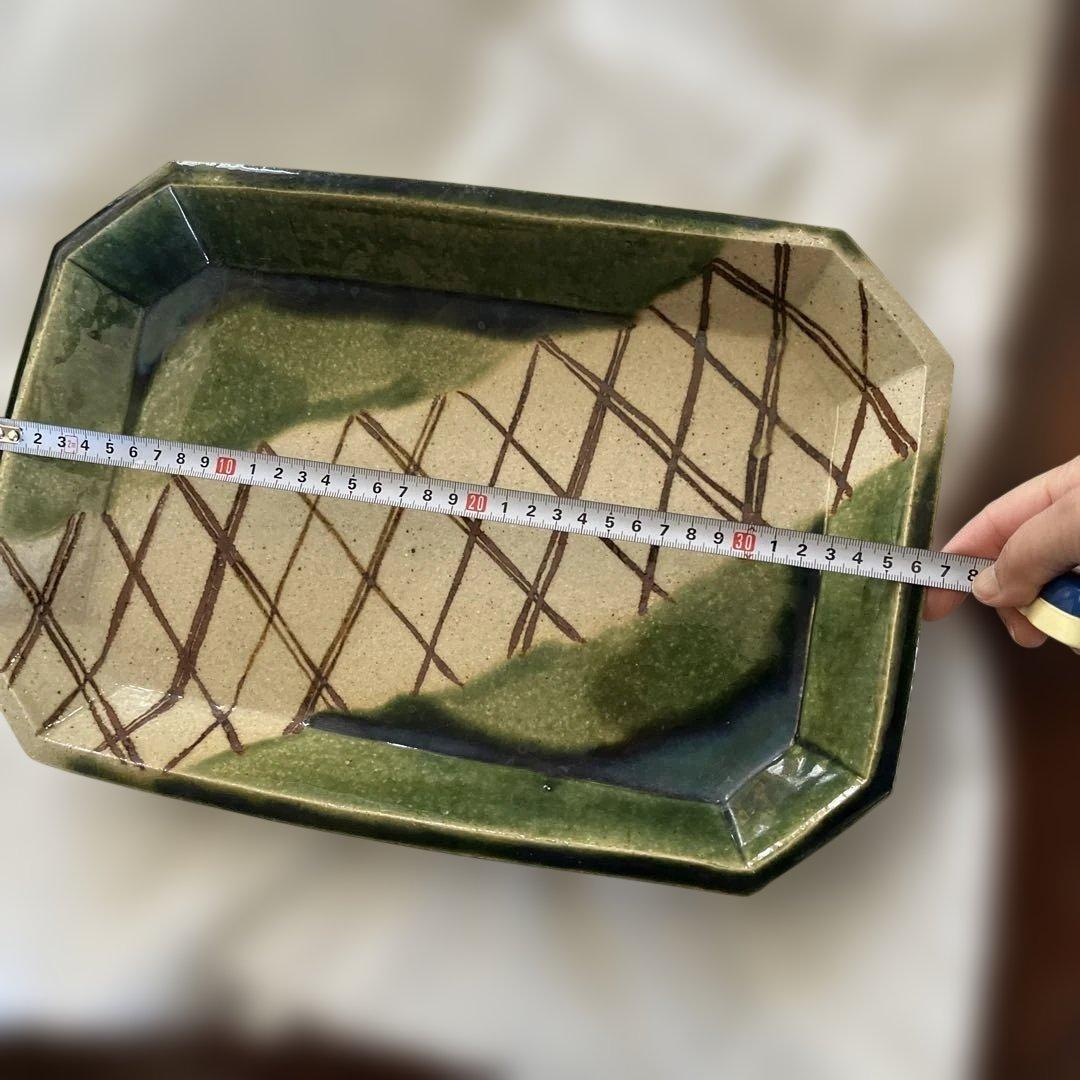 織部焼　角皿35×25　作家もの