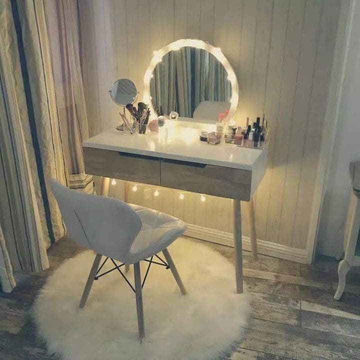 即日発送　木目　北欧風ins話題オシャレドレッサー　コスメデスクスツールセット