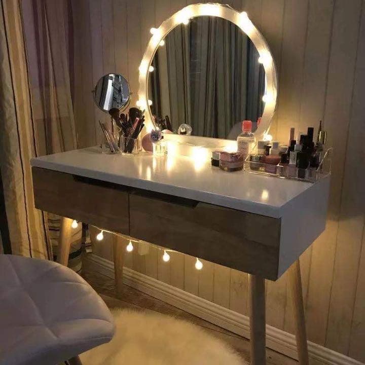 即日発送　木目　北欧風ins話題オシャレドレッサー　コスメデスクスツールセット