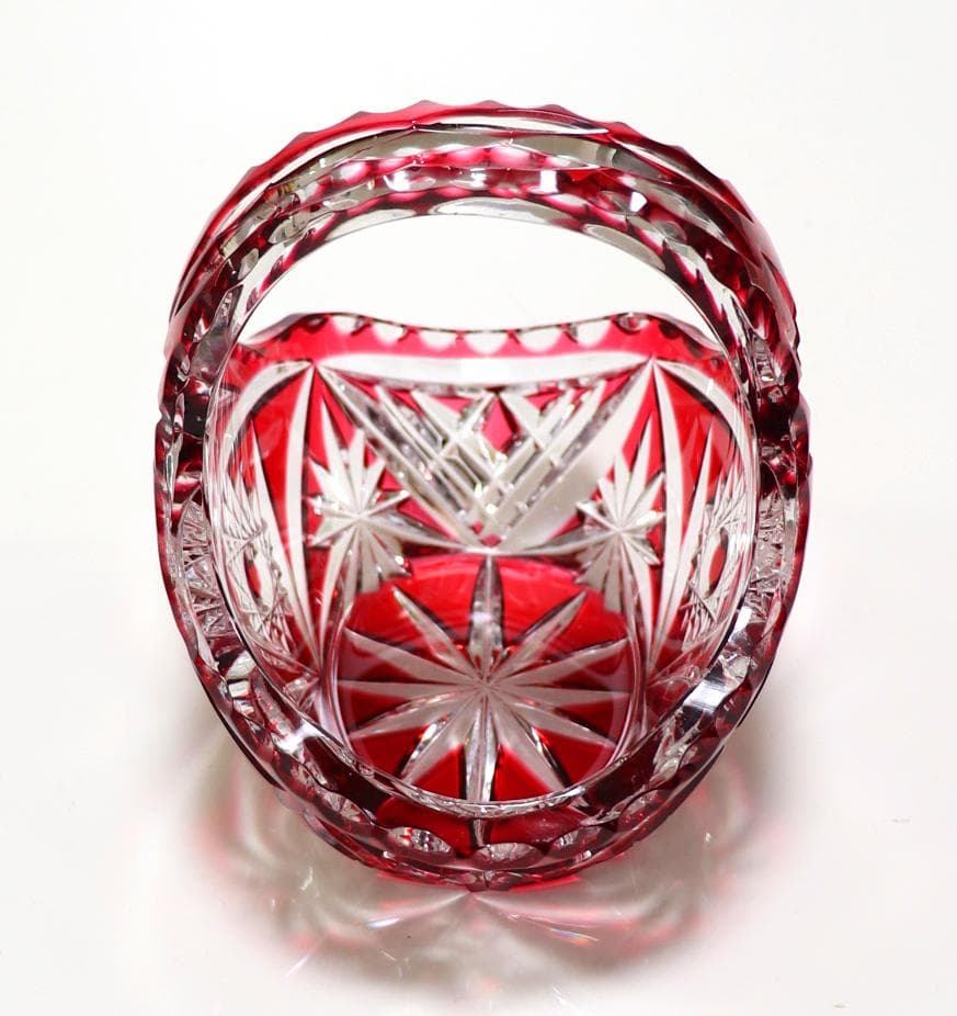 オールド・バカラ ディアマン・ピエーリー 赤色被せ装飾 バスケット アンティーク
