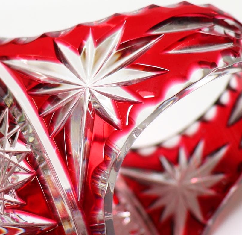 オールド・バカラ ディアマン・ピエーリー 赤色被せ装飾 バスケット アンティーク