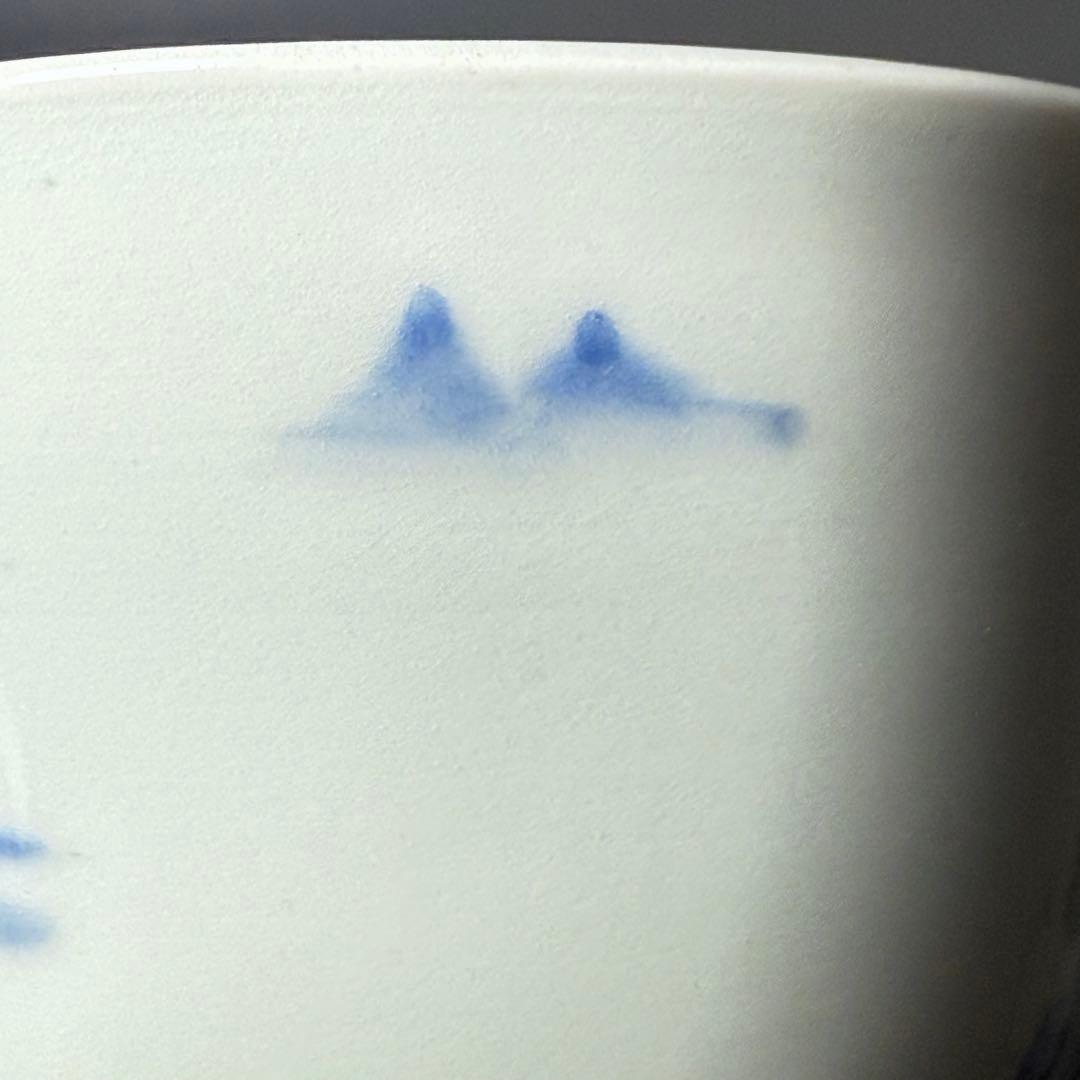 後期鍋島　染付風景画向付　三点　緻密な絵付　汲み出し　湯呑み　幕末〜明治期