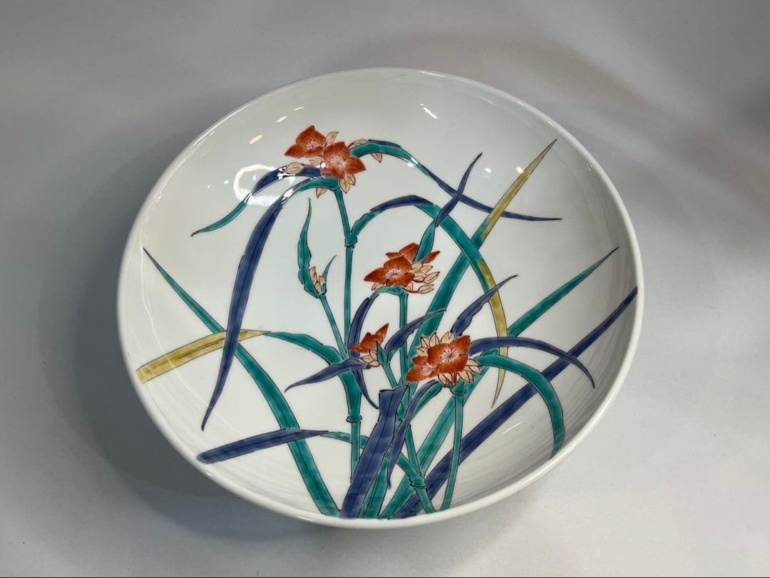 【人間国宝】十四代 柿右衛門 錦手 露草文 鉢 特注品 高台 大鉢 大皿 箱無し