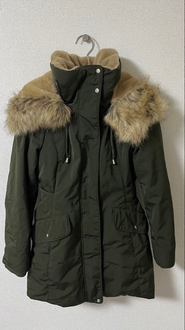 カーキ　ファー付きモッズコート　ZARA