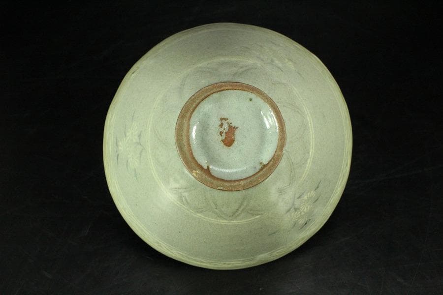 高麗 草花象嵌 青磁 茶碗 時代 茶道具(K-A990)