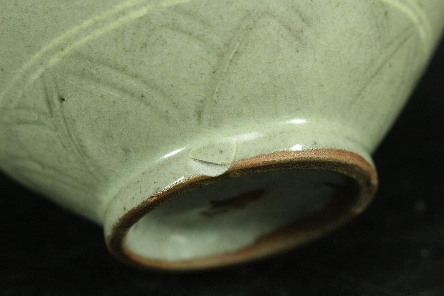 高麗 草花象嵌 青磁 茶碗 時代 茶道具(K-A990)