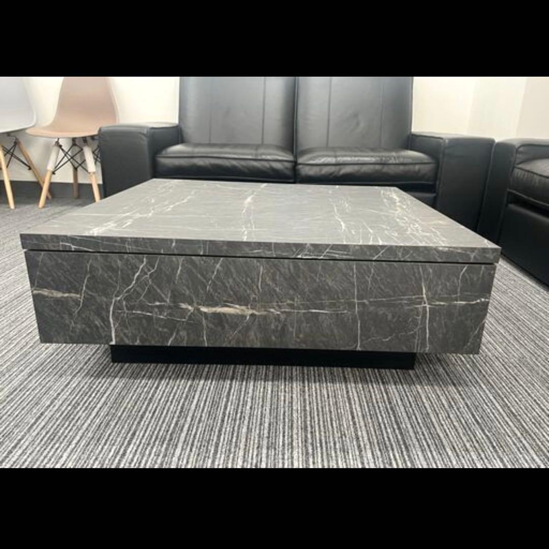 【LOWYA】美品ローテーブル リビングテーブル 引き出し 収納付き ストーン柄