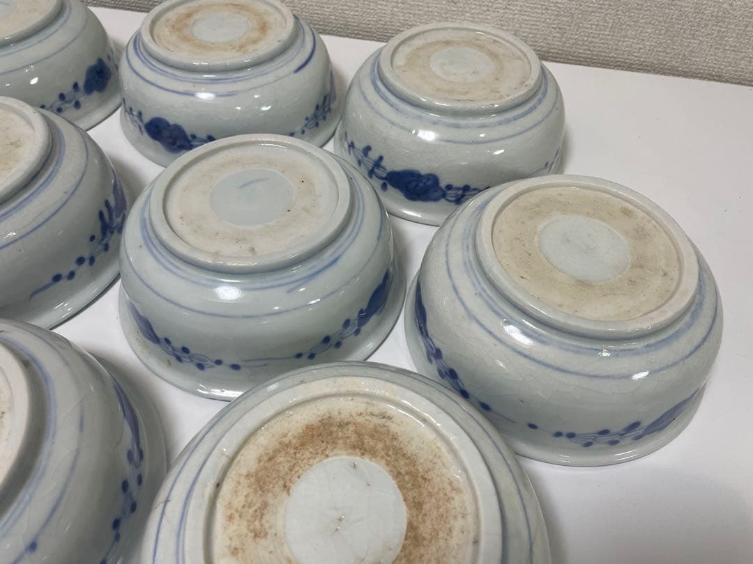 【現状品】古伊万里 染付 花蝶柄 菓子鉢10個セット アンティーク レトロ 陶器