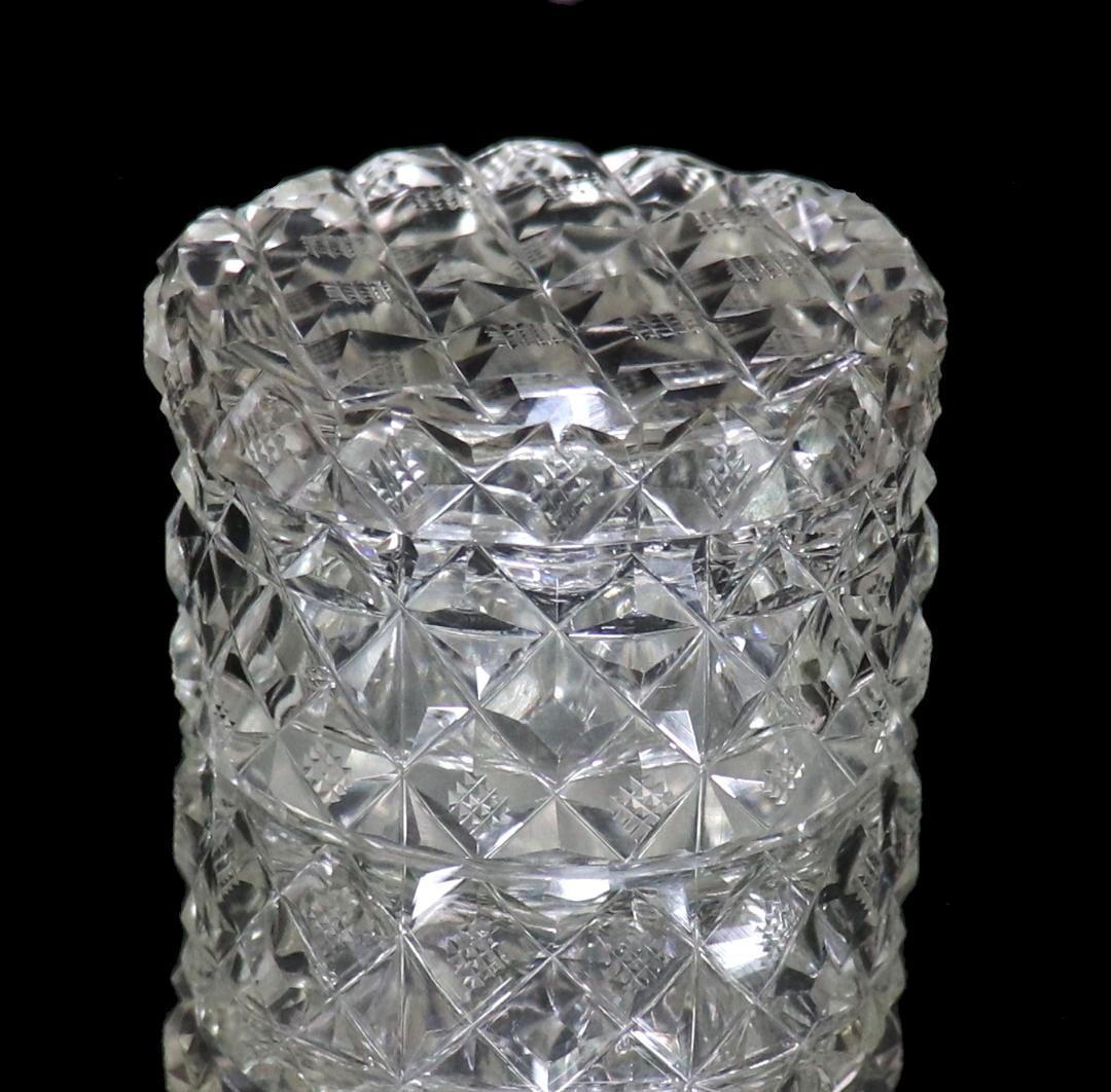 オールド・バカラ 珍品 丸型 切子蓋物 ダイヤモンドカット×格子柄 ディアマン