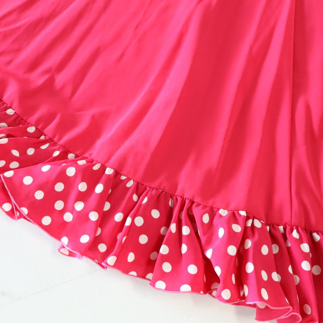 【美品 フラメンコ衣装】鮮やかピンク×水玉 ファルダ 大きく広がる裾 スカート