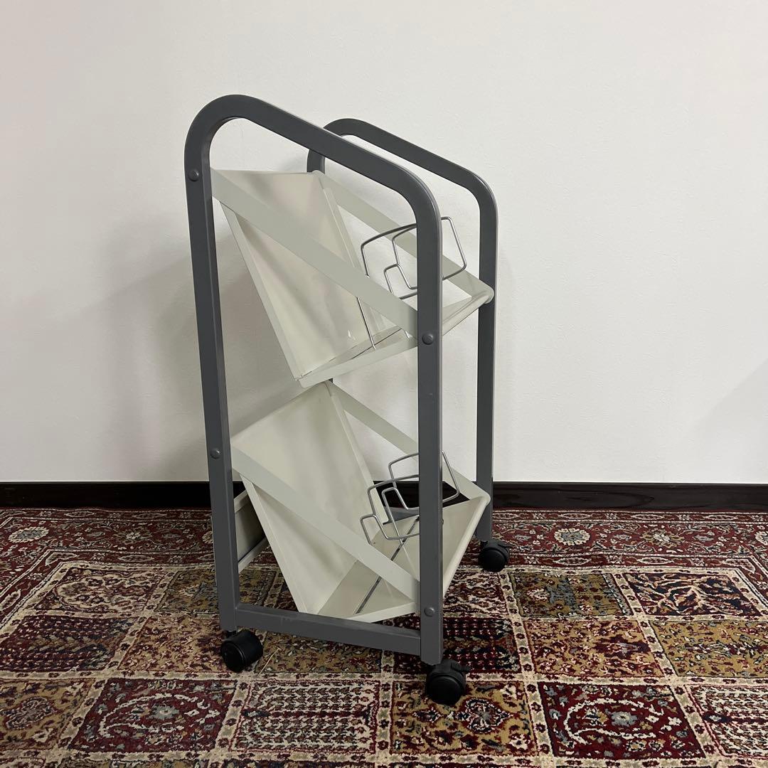 高強度◾️キャスター付き スチール製 レコードラック 本棚 ファイルワゴン 収納