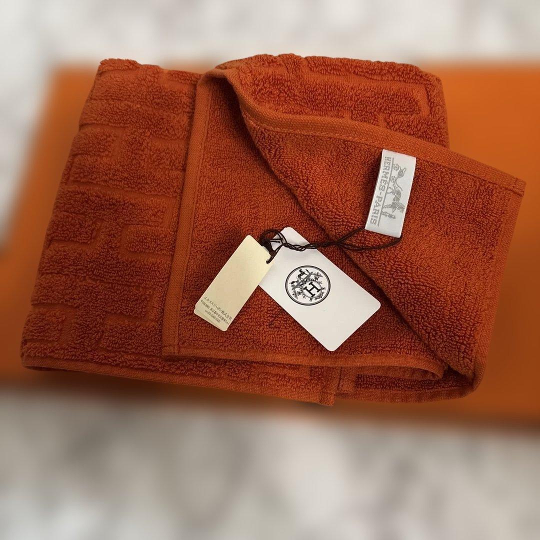 美品　HERMES エルメス タオル2セット　オレンジ&ブルー　箱付き