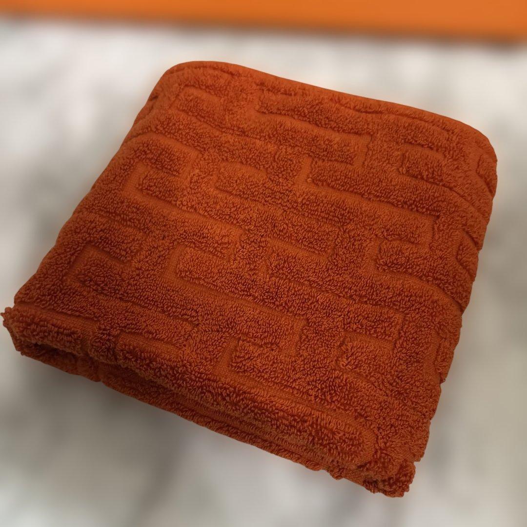 美品　HERMES エルメス タオル2セット　オレンジ&ブルー　箱付き