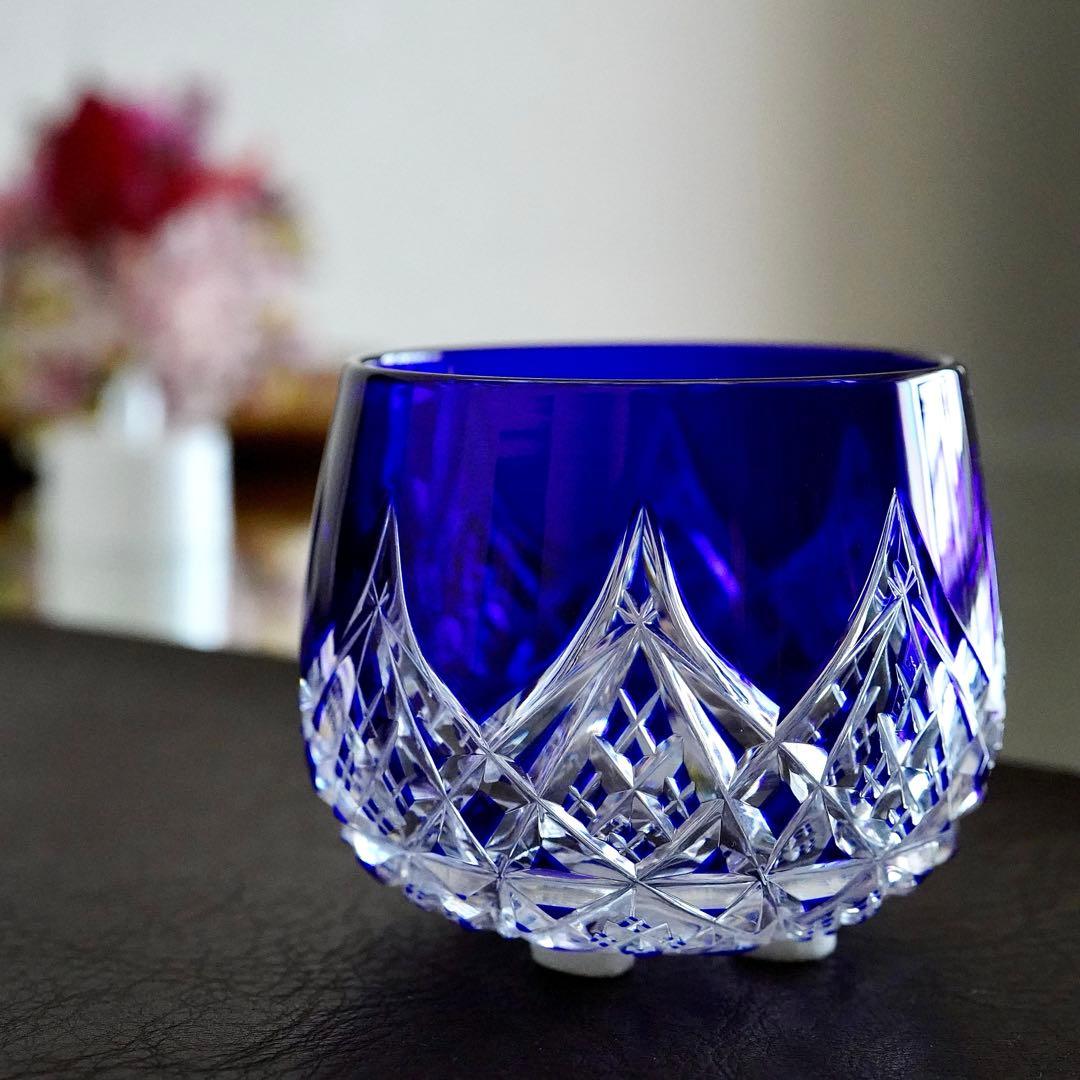 美品★希少オールドバカラBACCARAT コルベール ブルー色被せ 小物入れ A