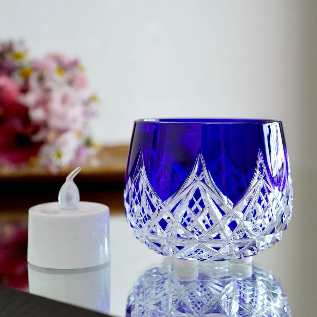 美品★希少オールドバカラBACCARAT コルベール ブルー色被せ 小物入れ A