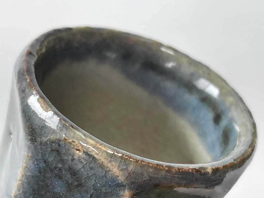 陶芸家　河井寛次郎　？　呉須　面取　盃　ぐい呑　酒器　脚付盃　瑠璃