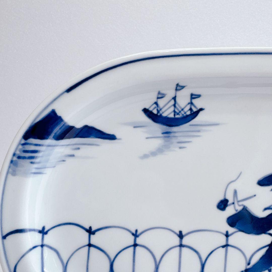 有田焼 青花 しん窯 異人 オーバル皿 小判プレート 5枚セット アンティーク