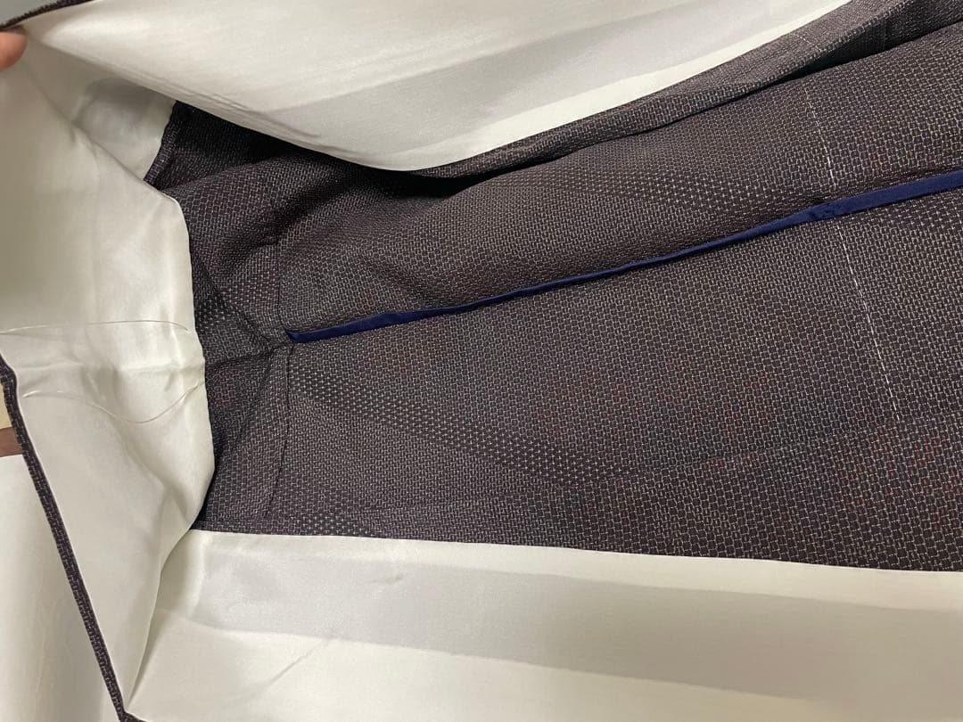 未使用　単衣　本塩沢　やまだ織　証紙有　裄丈69cm　亀甲絣　裄長さん　お召し