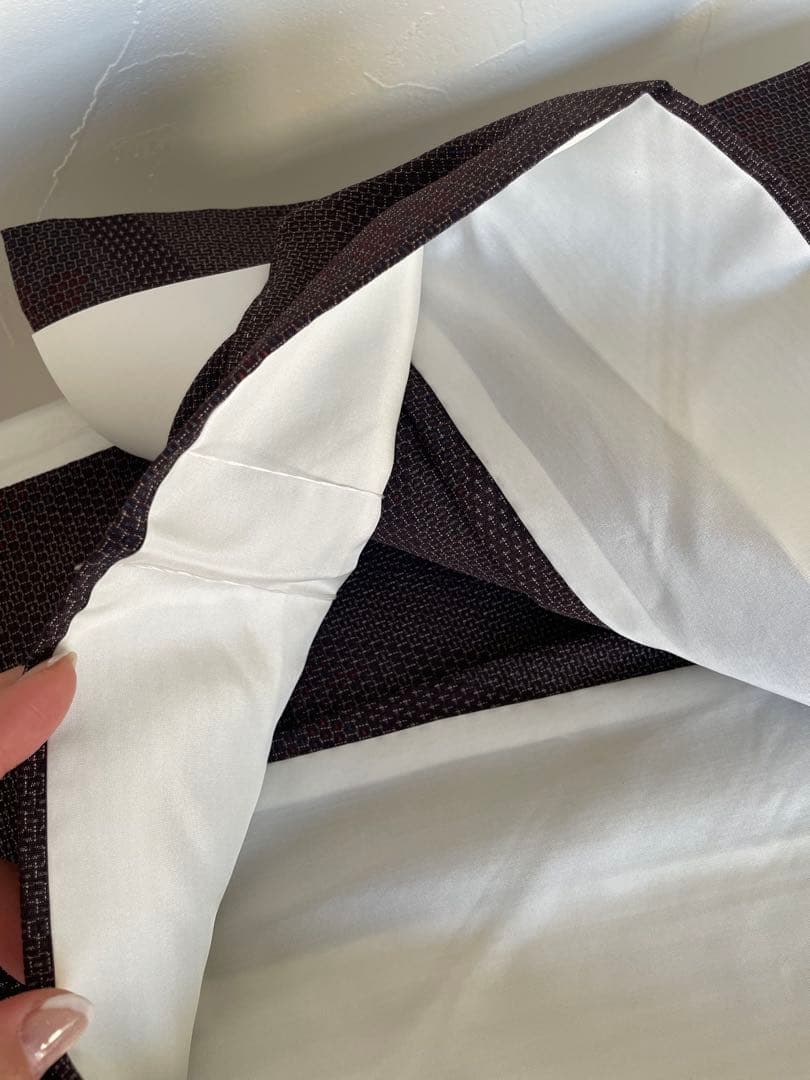 未使用　単衣　本塩沢　やまだ織　証紙有　裄丈69cm　亀甲絣　裄長さん　お召し