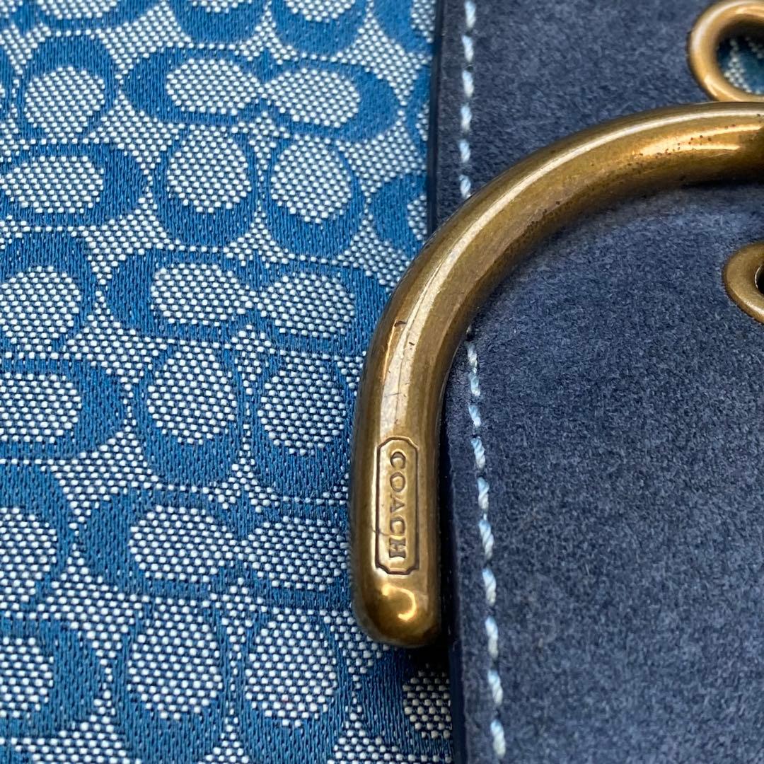 COACH コーチ ミニシグネチャー ショルダーバッグ ブルー スエード
