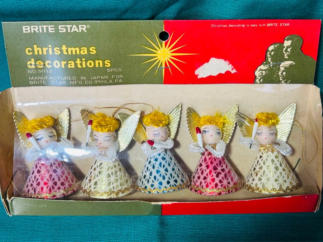 昭和レトロヴィンテージ　クリスマスオーナメント　エンジェル　天使5個セット箱付き