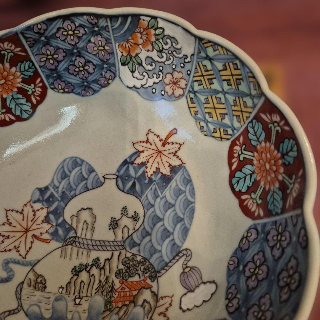 有田焼　佐藤走波　染錦菊花山水鉢23cm