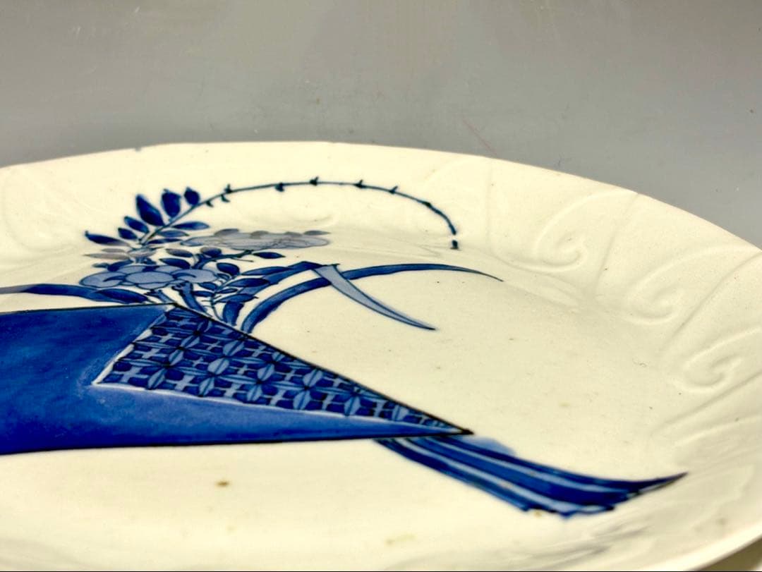 「 PRICE DOWN 」 藍九谷短冊花束文中皿 (完品)