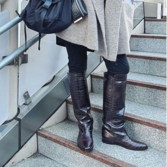 カヌレ【BRENTA】 36 クロコ型押ロングブーツ ブラウン