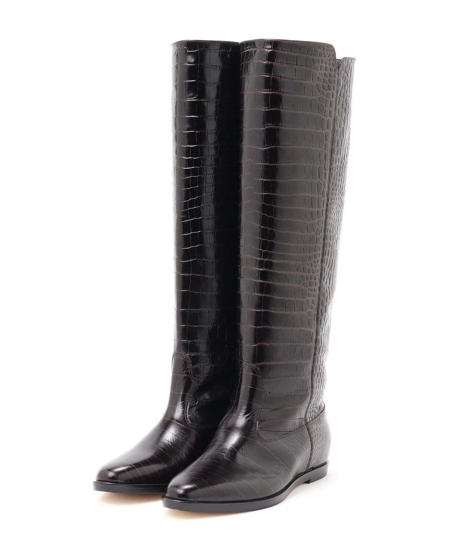 カヌレ【BRENTA】 36 クロコ型押ロングブーツ ブラウン