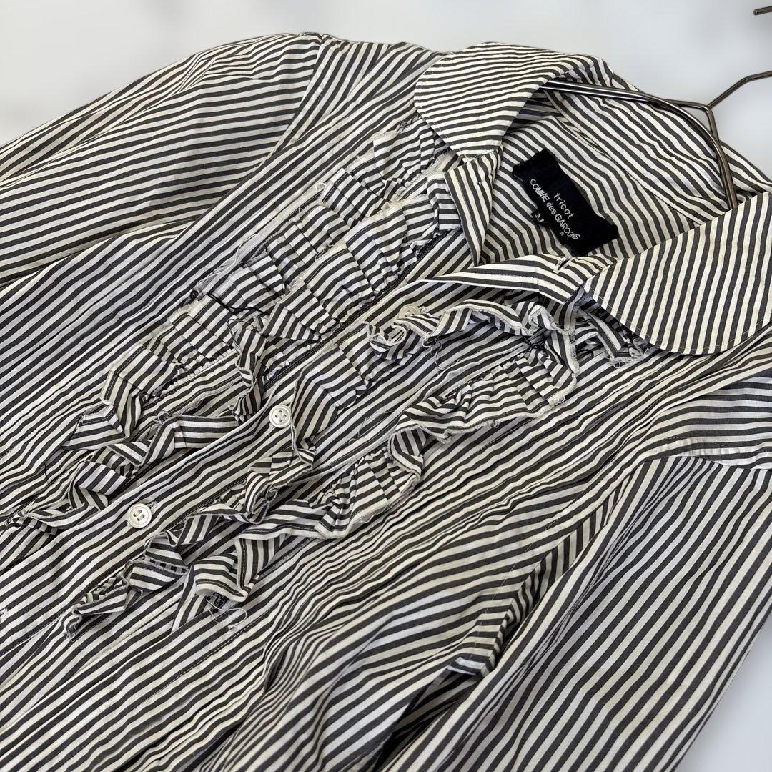 ✨美品✨ トリココムデギャルソン ボウタイフリル　ストライプシャツ