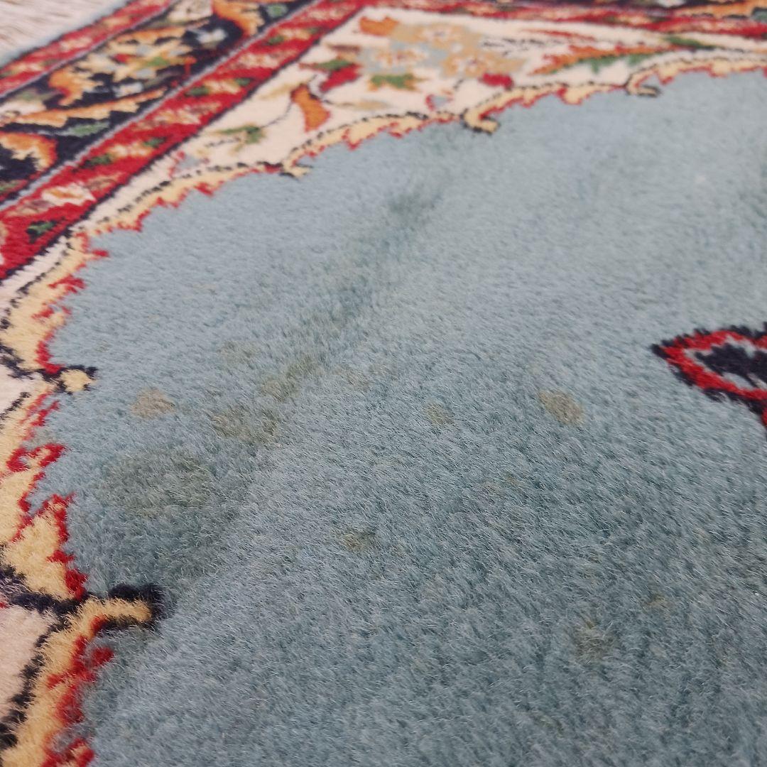 Y3318 インド カシミールウール 手織り絨毯 オールド 129×69㎝