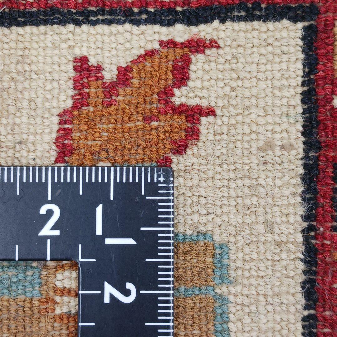 Y3318 インド カシミールウール 手織り絨毯 オールド 129×69㎝