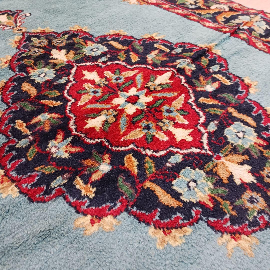 Y3318 インド カシミールウール 手織り絨毯 オールド 129×69㎝