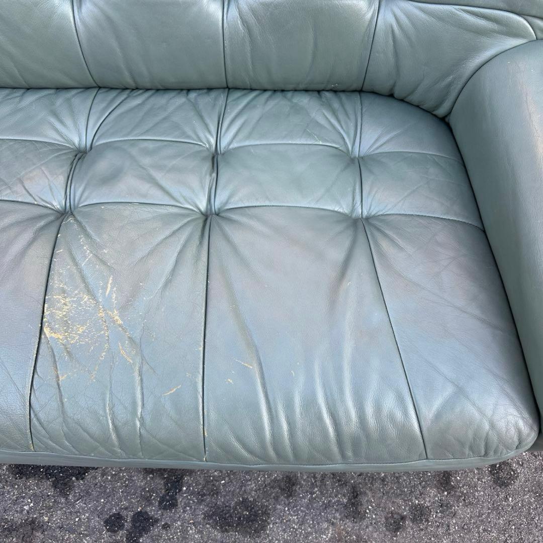 カリモク 本革　2P ラブソファ モスグリーン