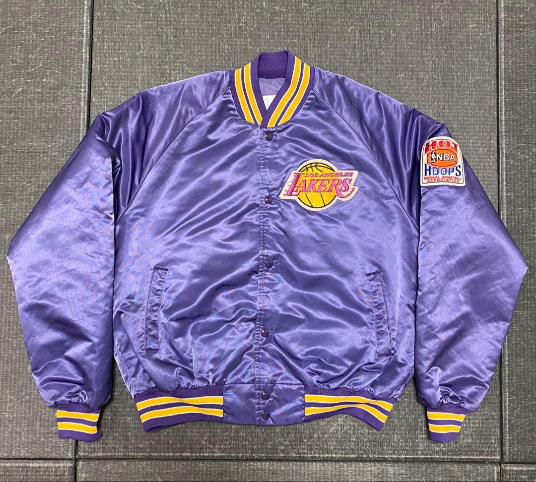 90s　chalk line　サテン　スタジャン　レイカーズUSA製　L