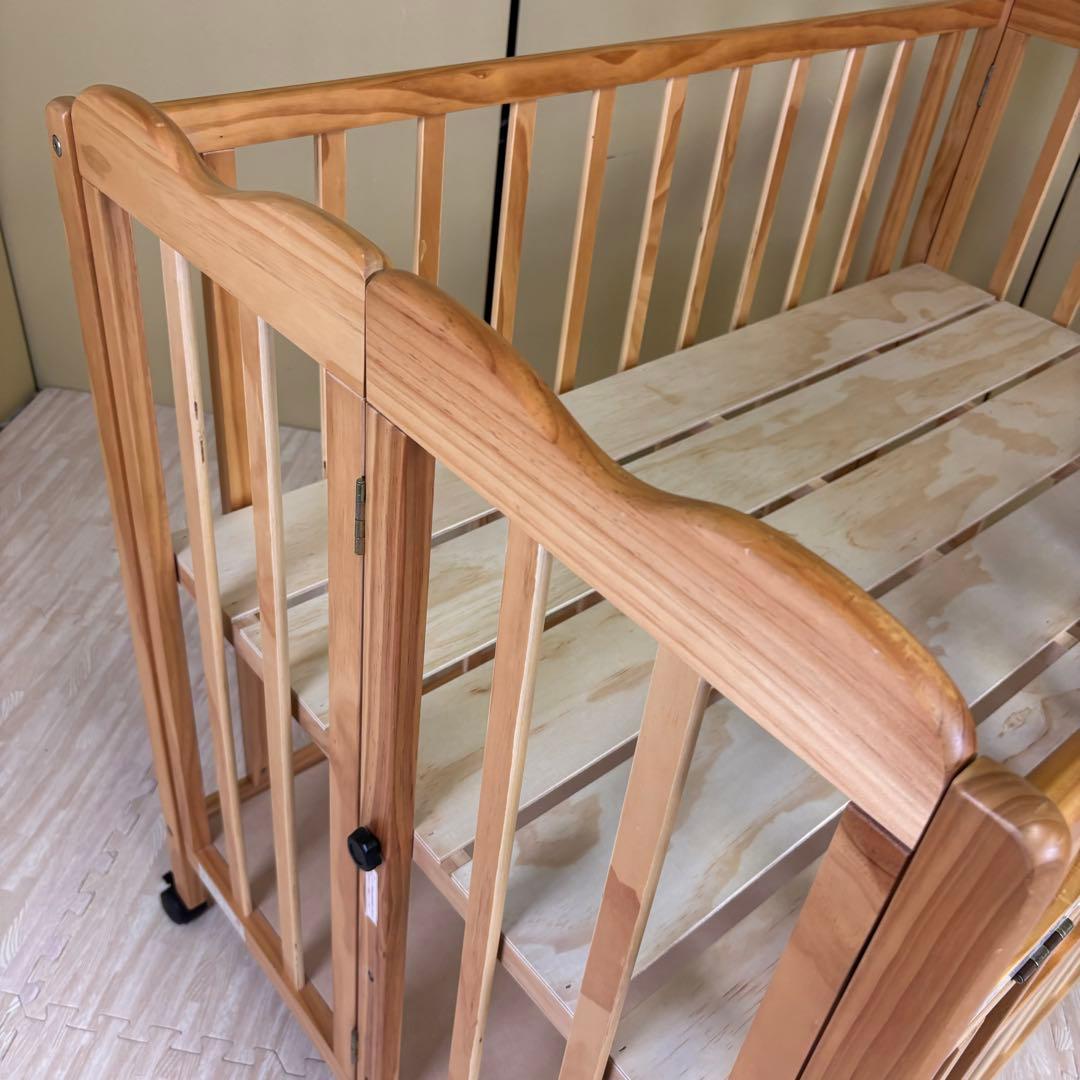 ☆除菌清掃済☆大和屋　折りたたみベビーベットFL　ナチュラル　すのこ　ハイタイプ