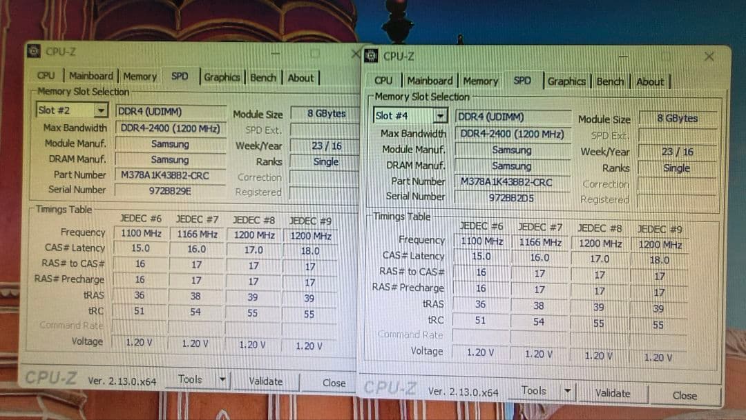 DDR4 8GBx2枚 16GB pc4-2400 動作確認済み ⑬